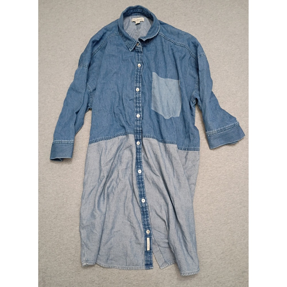 Calvin Klein Jeans Womens Two Tone Denim Shirt Dress Blue Cotton L Casual